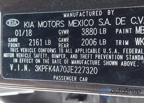 2018 Kia Forte Lx from USA, damaged, VIN 3KPFK4A70JE227320